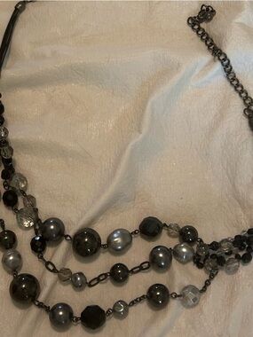 Multi-Strand Gunmetal and Gray Beaded Necklace - Women's Jewelry